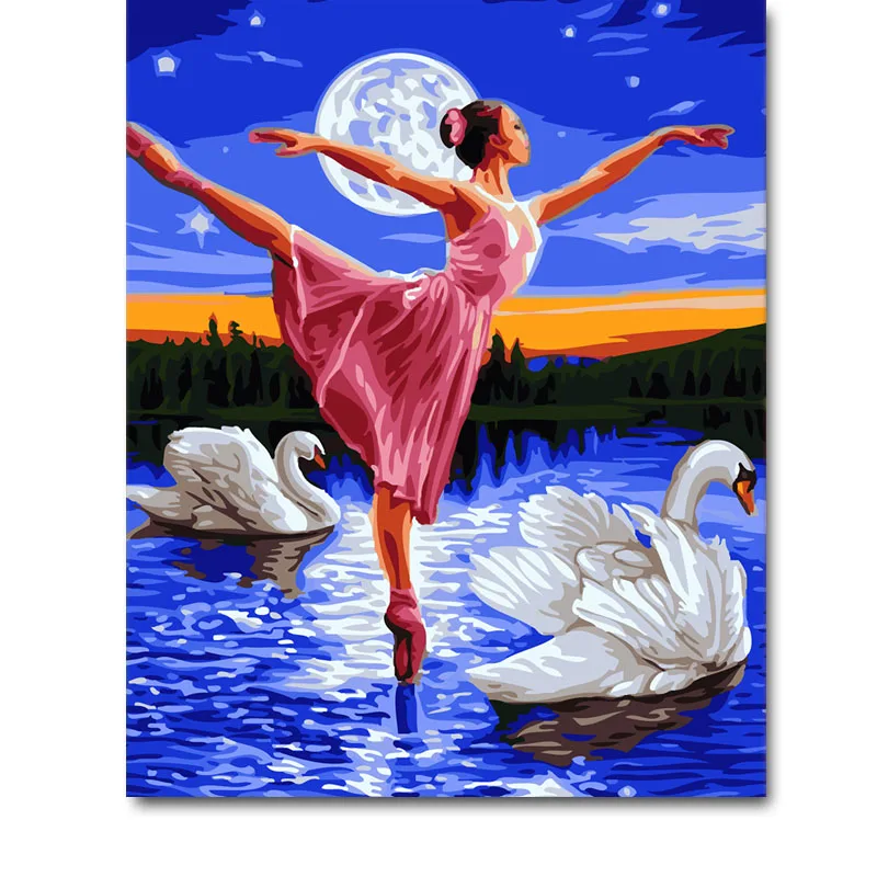 

Framed Swan Lake Ballet Dancer Moon DIY Painting By Numbers Modern Wall Art Picture Acrylic Paint By Numbers For Home Decor