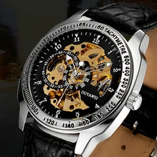 2016New прибытие мода & casual скелет автоматическая механическая OUYAWEI смотреть мужчины кожаный ремешок роскошные relogio masculino
