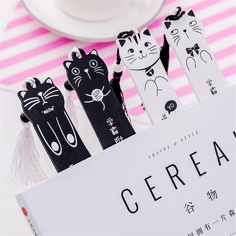

1 Piece Mini Black White China Encourage Word Bookmark Cartoon Cat Kitty Bookmarks Book Mark Widgets for Kids Toy Book Deco