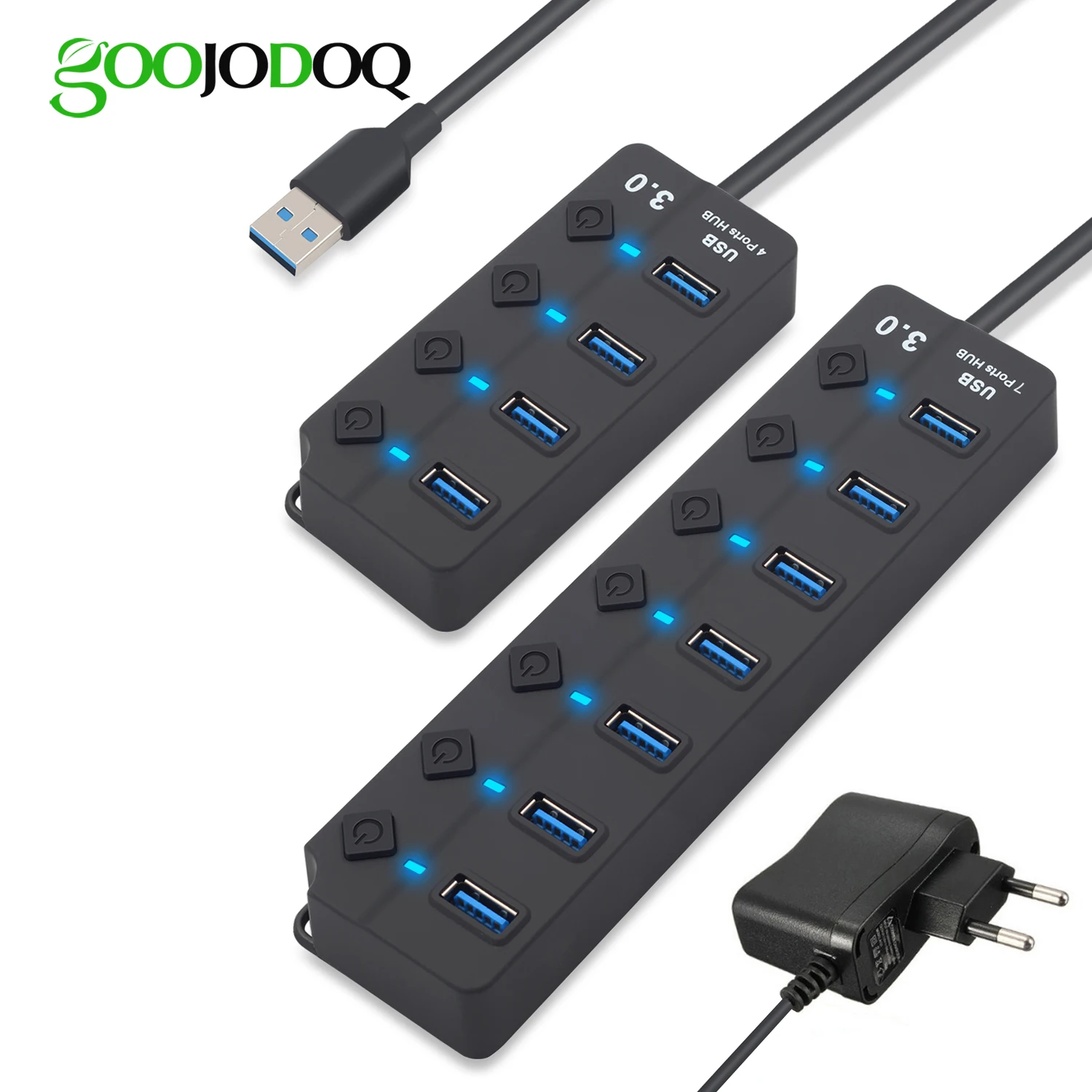 USB Hub 3.0 High Speed 4 / 7 Port USB 3.0 Hub Splitter On/Off Switch with EU/US Power Adapter for MacBook Laptop PC USB Hub 3.0 High Speed 4 / 7 Port USB 3.0 Hub Splitter On/Off Switch with EU/US Power Adapter for MacBook Laptop PC