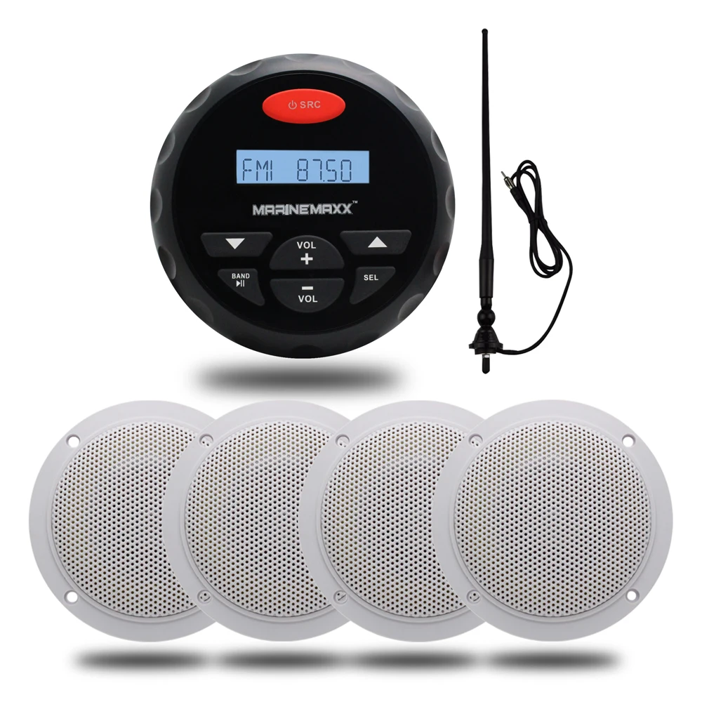 Waterproof Marine Boat Radio FM AM Bluetooth Stereo USB MP3 4" 2 Pair