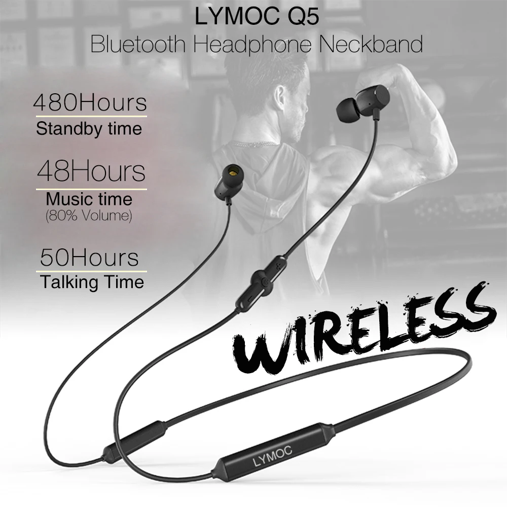 LYMOC Q5 Bluetooth наушники спортивные беспроводные наушники 48Hrs Talktime шейные Стерео гарнитуры для бега для iPhone samsung huawei