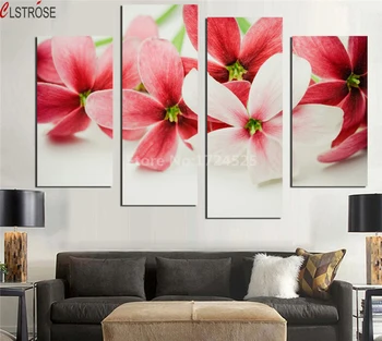 

CLSTROSE 4 Pieces Wall Painting Flower Canvas Painting Home Decor Wall Pictures For Living Room Modular Pictures Artwork Unframe