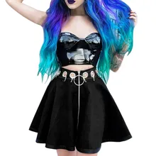 Womail Летняя женская юбка Harajuku женские вечерние готический, панк, черный на молнии выдалбливают трапециевидные Короткие мини-юбки falda cintura alta