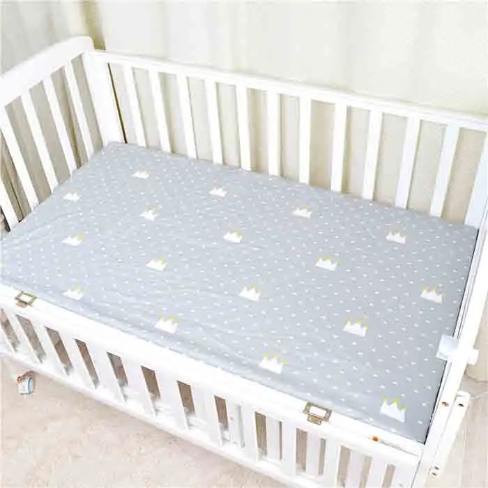 120x70 cm Grey Crown Хлопковая простыня с рисунком для детской кроватки, 110*60 120*70 см, наматрасник для новорожденных мальчиков и девочек, постельные принадлежности, покрывало для кровати - Цвет: 120x70 cm Grey Crown