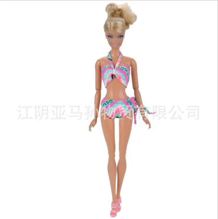 Оригинальная пляжная одежда для купания Барби, купальник-бикини+ тапочки+ плавательный круг, спасательный пояс, кольцо для куклы Барби - Цвет: Красный