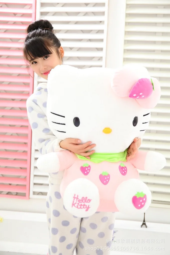 large pink strawberry fruit hello kitty plush toy 60cm throw pillow birthday gift w5339