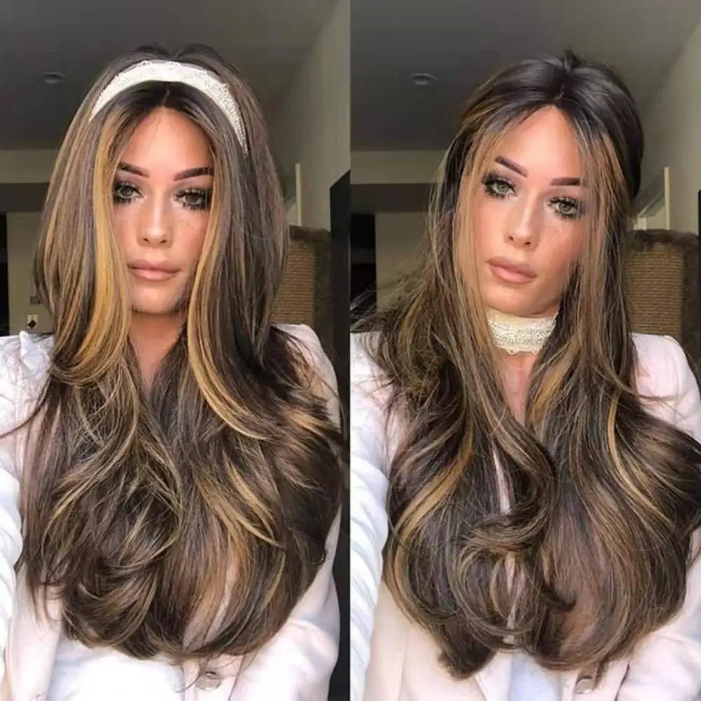 

Gradient Color Central Parting Long Curly Wig Women Cosplay Party Hairpiece Full color