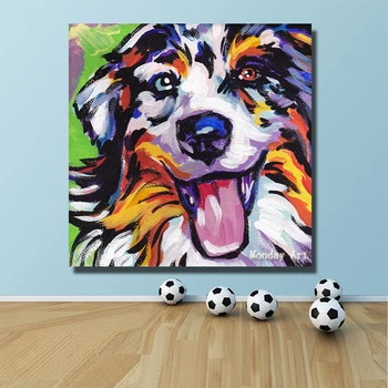 

new handpainted modern cartoon dog portrait oil painting cartoon canvas painting artwork picture for kid"s room aisle wall decor