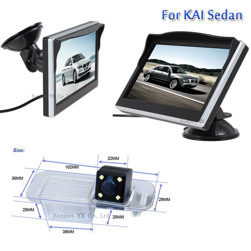 

2 in 1 Car Rear view camera for KIA For Rio Sedan with 5"Colorful TFT LCD Auto Digital Monitor Sucker Bracket Radio RCA INPUT