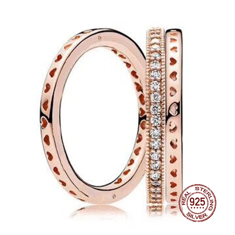 

2018 NEW 100% 925 Sterling Silver Ring Rose Gold Love Stacked Ring Wedding Ring For Fashion Women DIY Gift Jewelry
