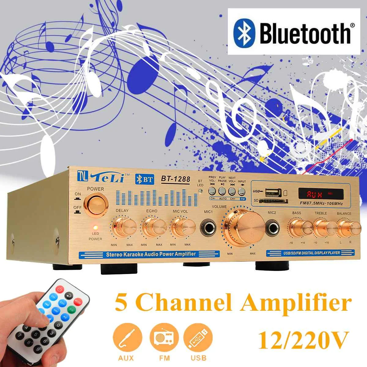 

2*100w 12V/220V Equalizer bluetooth Home Stereo Power Amplifier USB Car Amplifier Home Theater Amplifiers Audio