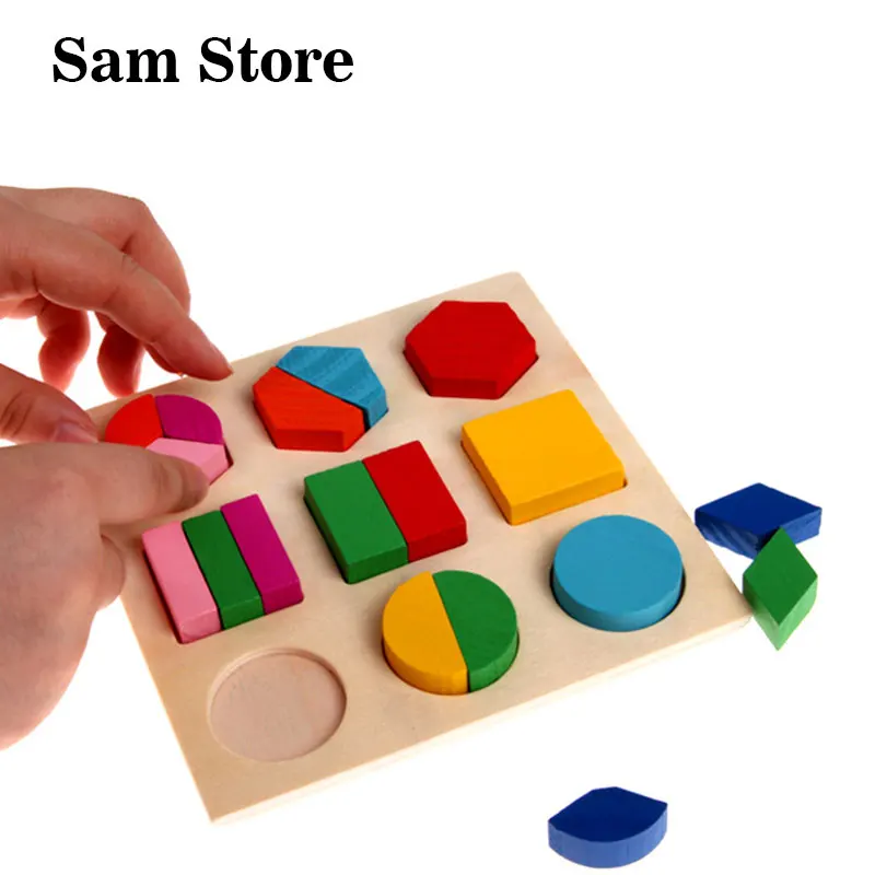 

Colorful Geometric Shape puzzle Baby Kids Wooden Learning Educational Toys Children Early Learning 3D Shapes Wood Jigsaw Puzzles