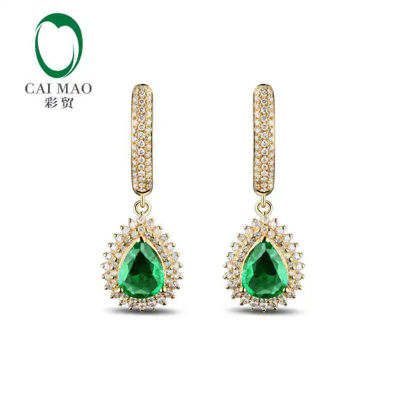 

CaiMao 2.18 ct Natural Emerald 18KT/750 Yellow Gold 0.92 ct Full Cut Diamond Earrings Jewelry Gemstone