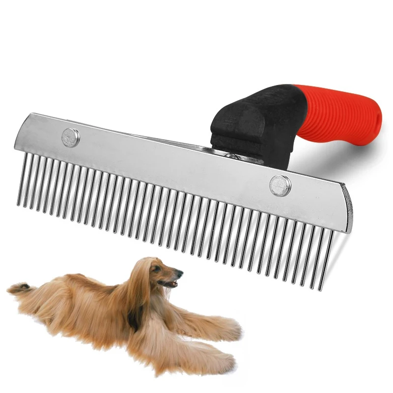 Rubber Handle Stainless Steel Pet Combs Dog Combs Pet Grooming Cleaning