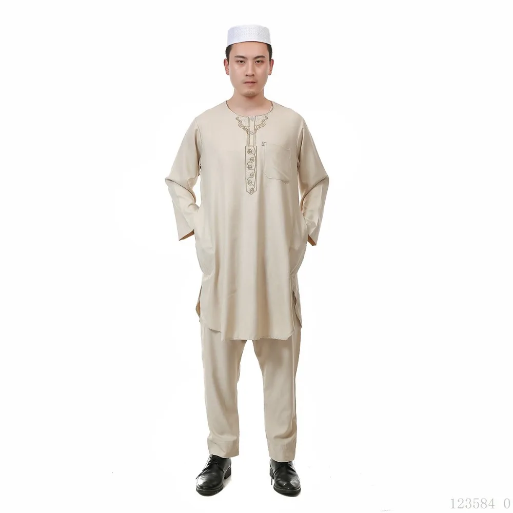 2019 мусульманская мужская одежда рубашки + брюки из двух предметов/комплект