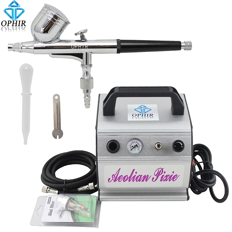 

OPHIR Airbrushing Hobby Set Gravity Paint Dual Action Airbrush Kit with Air Compressor for Body Paint Cake Decorating _AC088+004