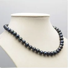 Noble elegante 100% collar verdadero de la perla AAA 9 – 10 mm de agua dulce negro perla destacado la collares regalos para mujer joyería
