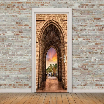 

77x200cm Arch Gate Door Sticker Wallpaper Wall Stickers PVC Poster Bedroom Living Room Corridor Home Door Decorative YMT065