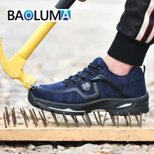 Мужская защитная обувь, дышащие летние ботинки, противоскользящие, с прокалыванием, с стальным носком, дышащие, для работы