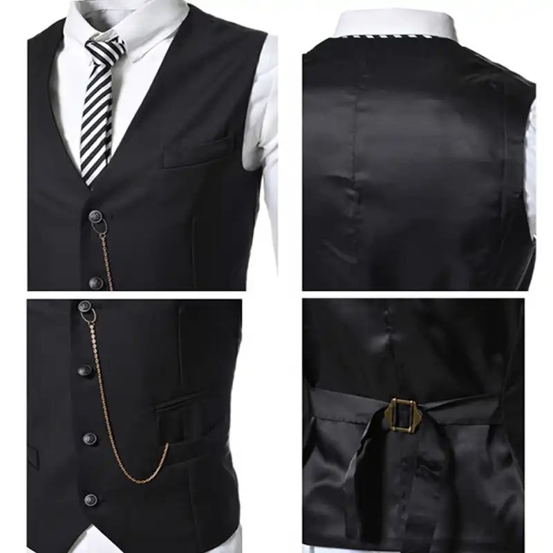 2015 Hot New Business Men's Suit Vest Metal Chain V necke Slim Fit