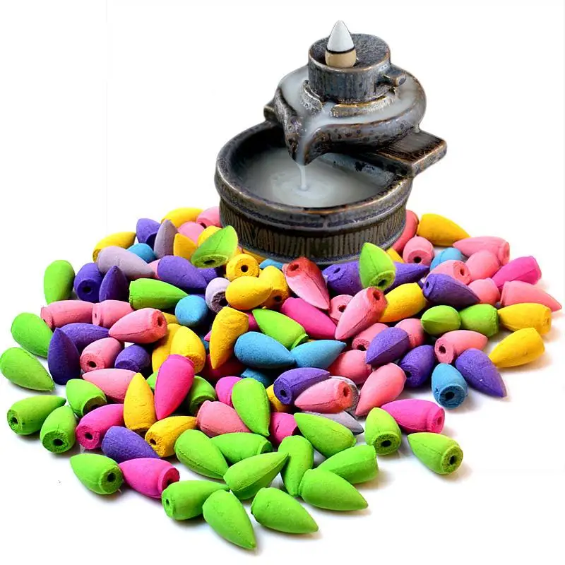 

Mixed 70Pcs/Lot Natural Incense Rose Jasmine Lavender Osmanthus Sakura Smoke Cone Reflux Tower incense Backflow Bullet