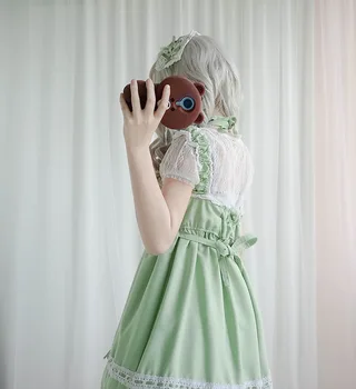 

2018 Summer Japanese Lace cla Ribbon bow Cute jsk dress Green Red Black