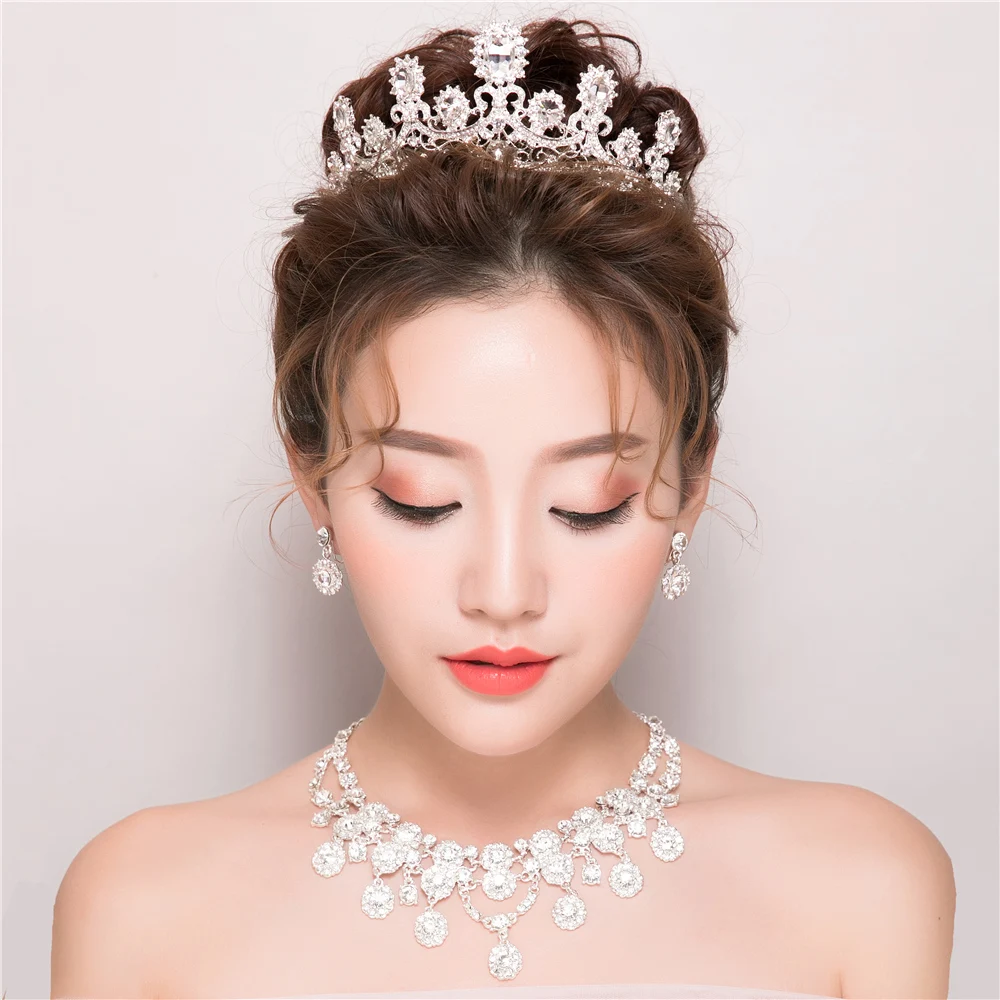 Luxury Rhinestone Jewelry Sets 3PCS/Set Bridal Wedding Parure Princess