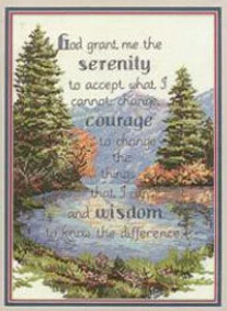 CS-1603 Cross Stitch Kit Serenity Courage Wisdom Prayer dim 13607 Forest Trees Tree Lake.jpg