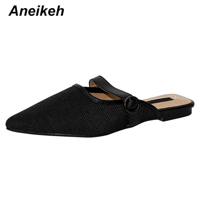 

Aneikeh NEW Summer 2019 Basic Flock Flats Women Pointed Toe Slip-on Fashion Elegant Casual Slingback Women's Shoes Size 35-40