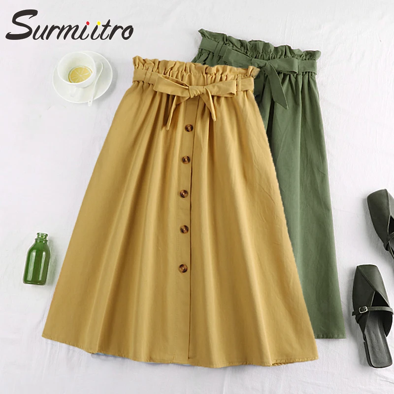 Buy Surmiitro Spring Summer Skirts Womens 2019 Midi Knee Length Korean Elegant