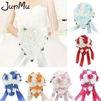 

Fashion Wedding Bouquet Artificial Flowers Rose Crystal Teardrop Bridal Bouquet Bride Bridesmaid Girl Wand Decor