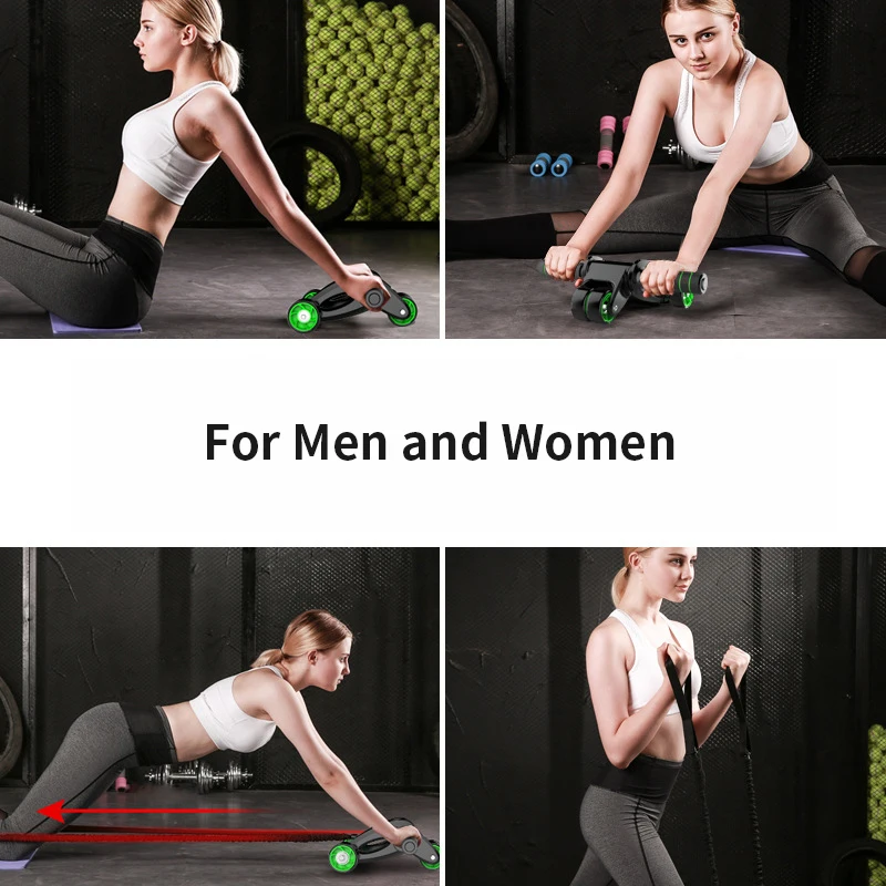  4 Wheels Power Wheel Triple Abdominal Roller ABS Workout Fitness Machine Gym Massage Release Pain P
