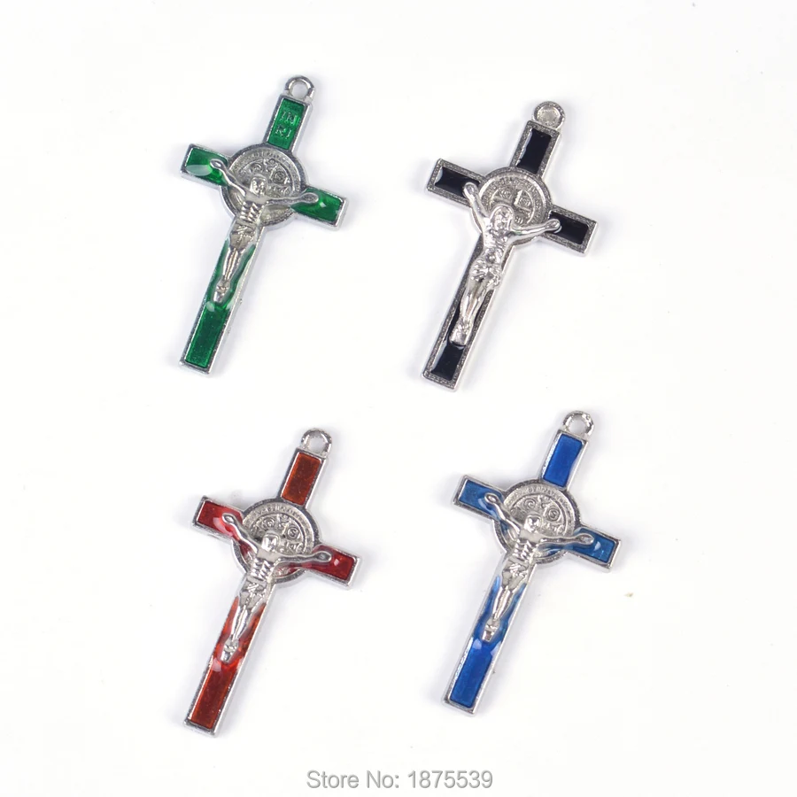 Католический Металл St Benedict Crucifix черный красный зеленый синий 4 вида