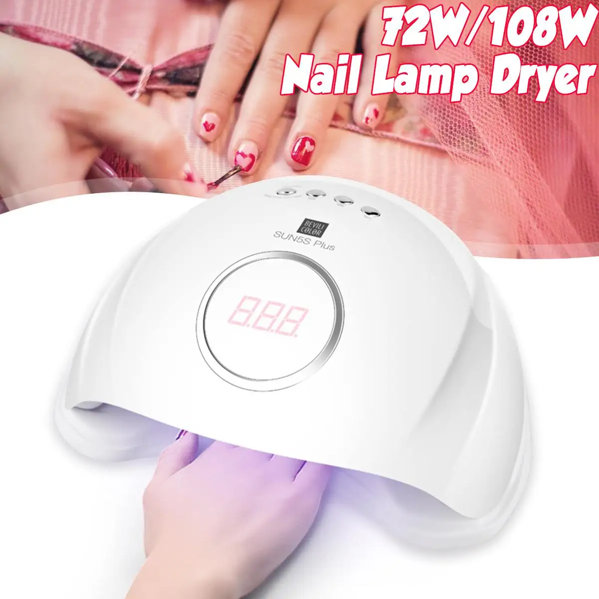 

108W 72W SUN5S Plus LED Pro UV Nail Lamp Light Polish Gel Dryer Curing-Machine PC + ABS Plastic 22x20.5x11cm LCD Digital Display