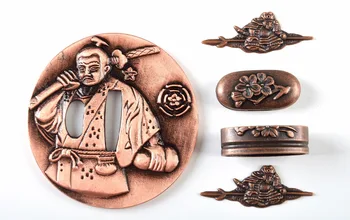 

A Set of Delicate Metal Crafts Alloy Sword Accessories Tsuba Menuki Fuchi Kashira Fittings for Japanese Samurai Sword Katana