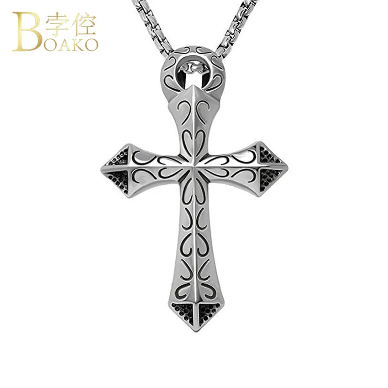 

New Cross Necklaces & Pendants For Women Men Stainless Steel Black Hip Hop Male Pendant Necklaces Prayer Jewelry Friend Gift R5G