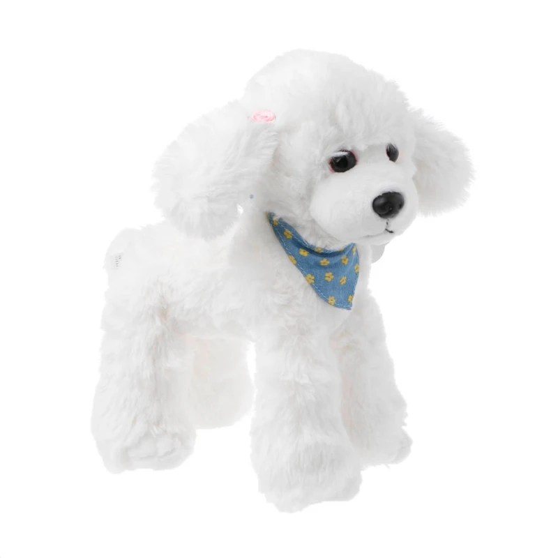 Плюшевые игрушки собаки Пудель высокая имитация Детские Подарки кукла чучела прекрасный шарф - Цвет: Белый