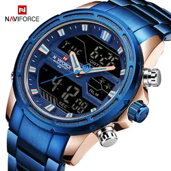 NAVIFORCE Мужские кварцевые светодиодный цифровые часы мужские синие Полные стальные военные наручные часы Relogio Masculino мужские