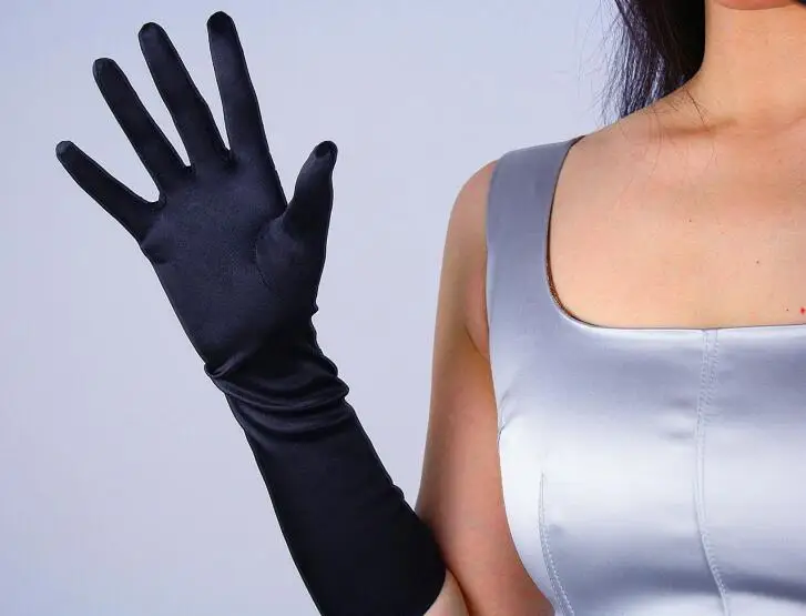 Женская длинная эластичная атласная перчатка Дамская Солнцезащитная стразы из бисера блестящая перчатка 40 см R628