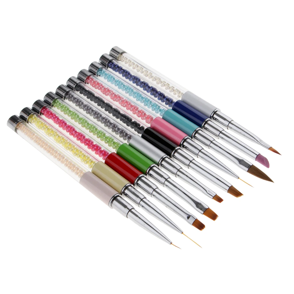 Pro 10Pcs Nail Art Design Polish Brush Pen Liner Set for Acrylic UV Gel Drawing Painting Beads Handle with Cap