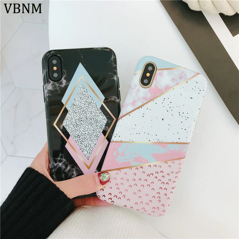 

VBNM Geometric Marble Phone Case For iPhone 7 8 Plus 6 6s Case Soft Silicone Glossy Cases For iPhone X XR XS Max Back Cover Capa