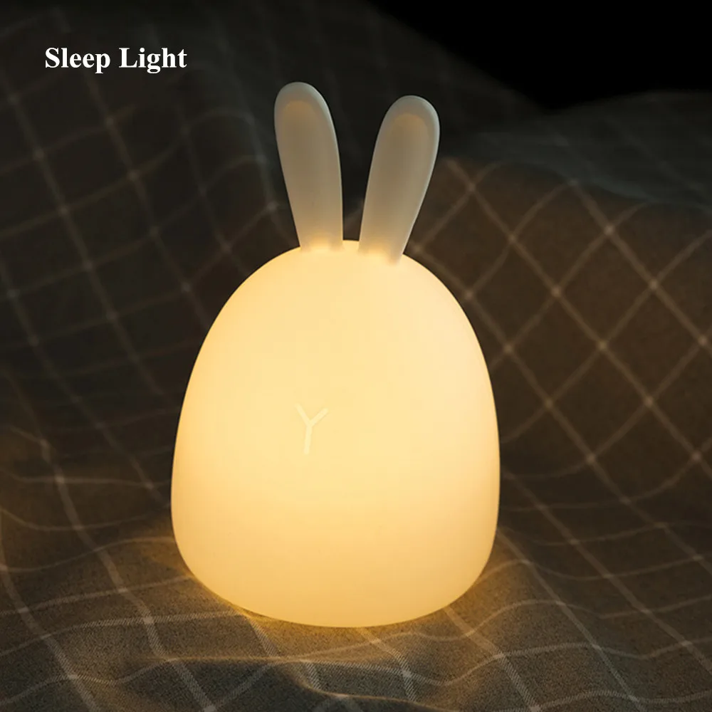 SuperNight Rabbit LED Night Light Vibration Touch Sensor Colorful USB Silicone Bunny Bedside Table Lamp for Children Kids Baby (10)