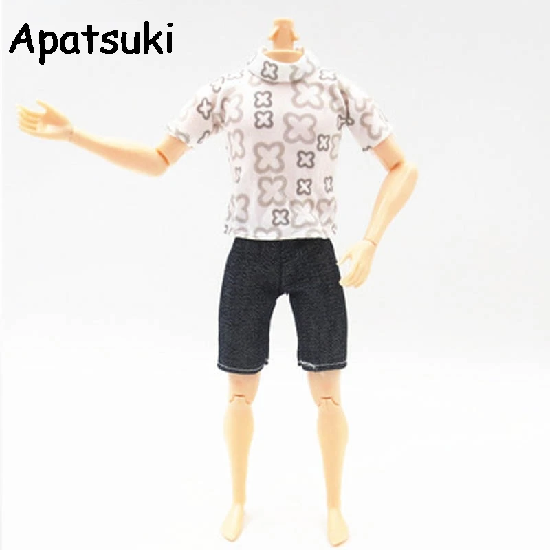 

1/6 Doll Accessories Casual Wear White Shirt & Black Trousers Shorts For Ken Doll Outfit Short Pants Clothes For Barbie Ken Male