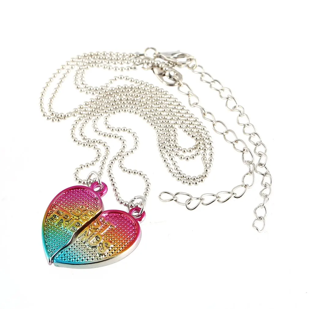 

2 Pcs Creative Bff Half Heart Pendant Necklace Colorful Gradient Best Friend Alloy Necklace With Beaded Chain Colorful