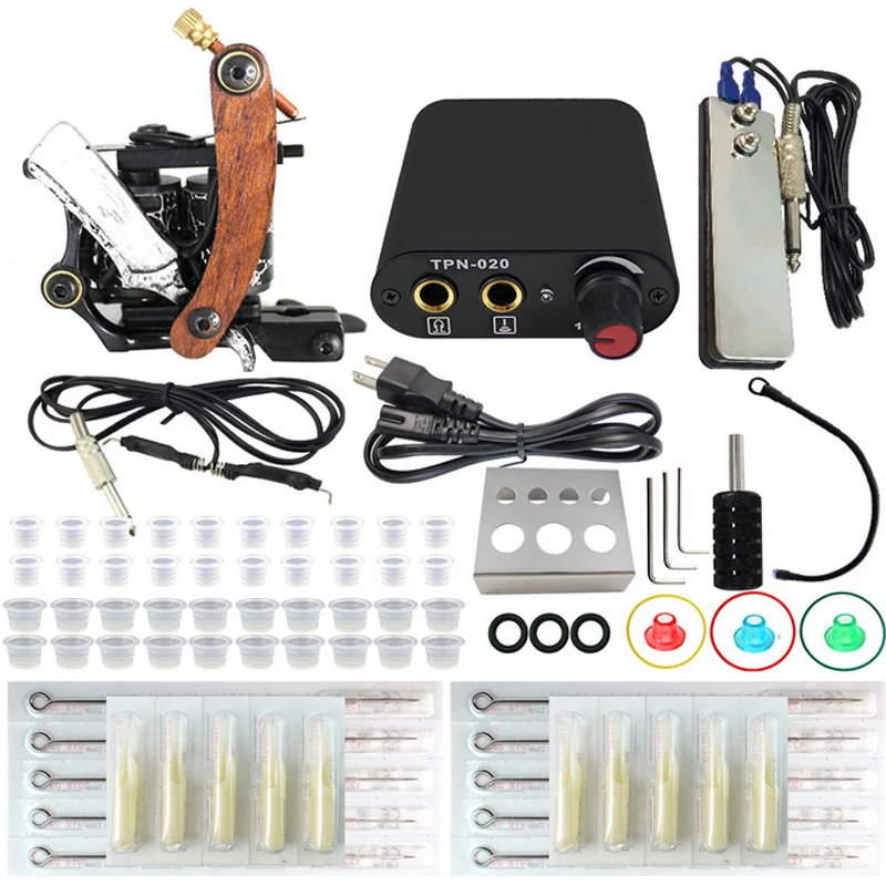 

Beginner Tattoo set 1 Tattoo Machine Gun tattoo kit Power Supply Cord clip cord tattoo tips free shipping