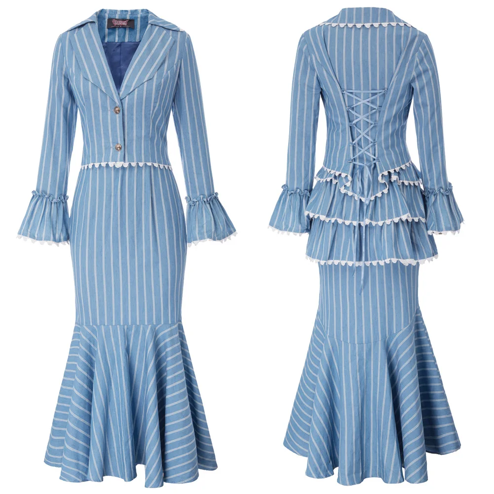 3pcs/set Women Dress Steampunk Skirt Victorian Gothic Lace Up Coat Suit Fashion Long Skirt Dress Women Gown Suit 2019