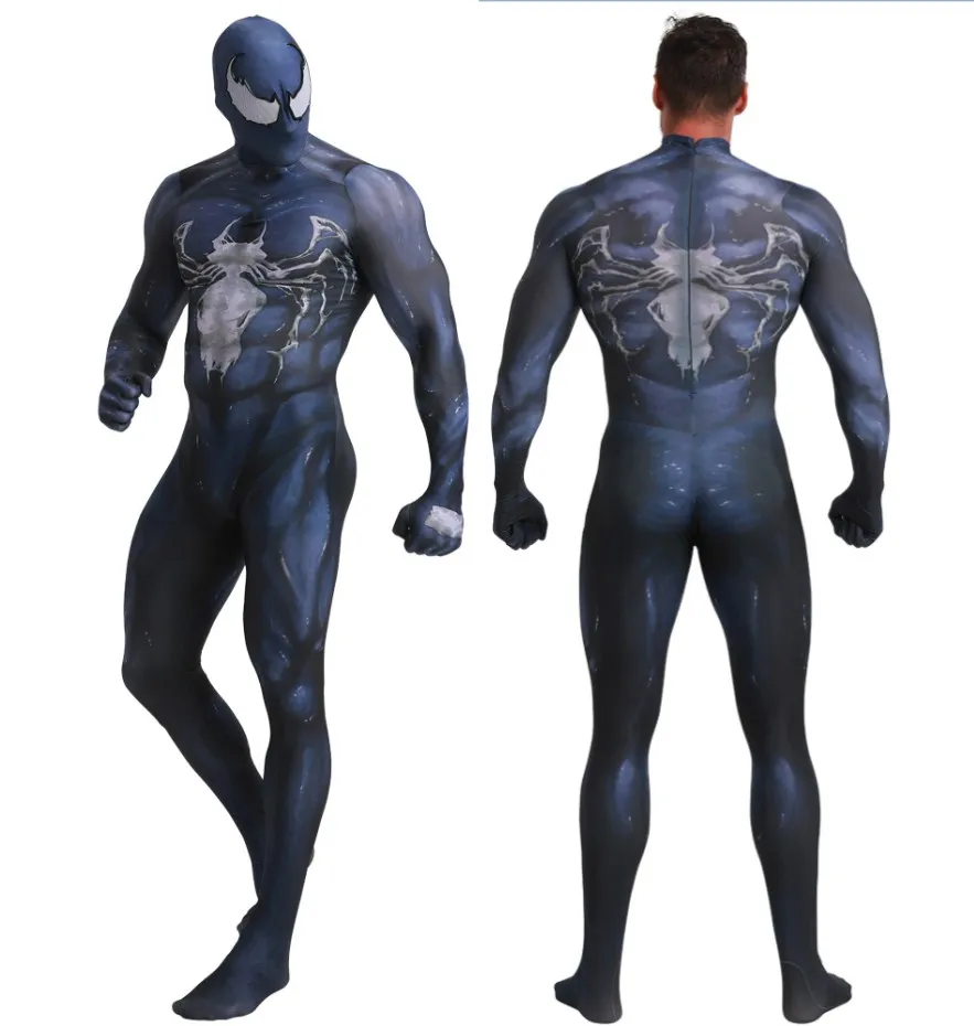Venom Человек-паук косплей костюм 3D фильм супергерой костюм Супермен полный тело Zentai костюм капюшон разделен
