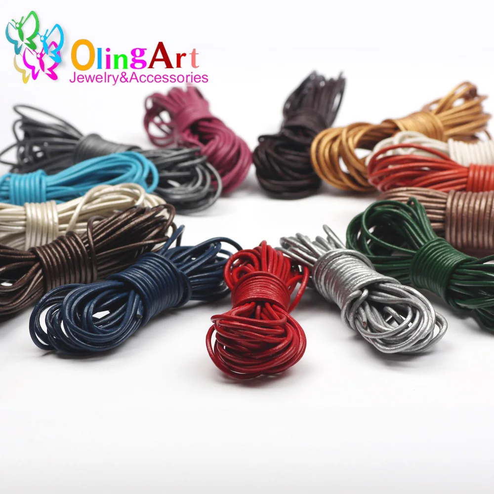 OlingArt 2mm 5 메터/몫 공예 색상 라운드  가죽 코드 황금 실버 DIY 목걸이 팔찌 귀걸이 초커 쥬얼리 만들기
