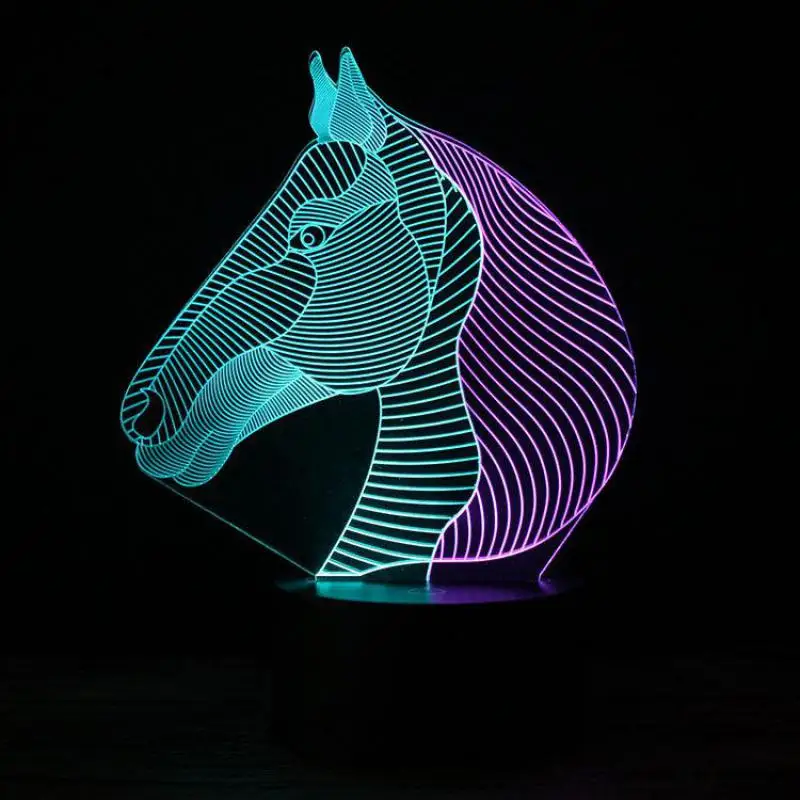 

Acrylic Glass Colors Changing Animal Horse LED Nightlights 3D Light LED Desk Table Lamp USB 5V Lamp Home Decoration Kids Gift